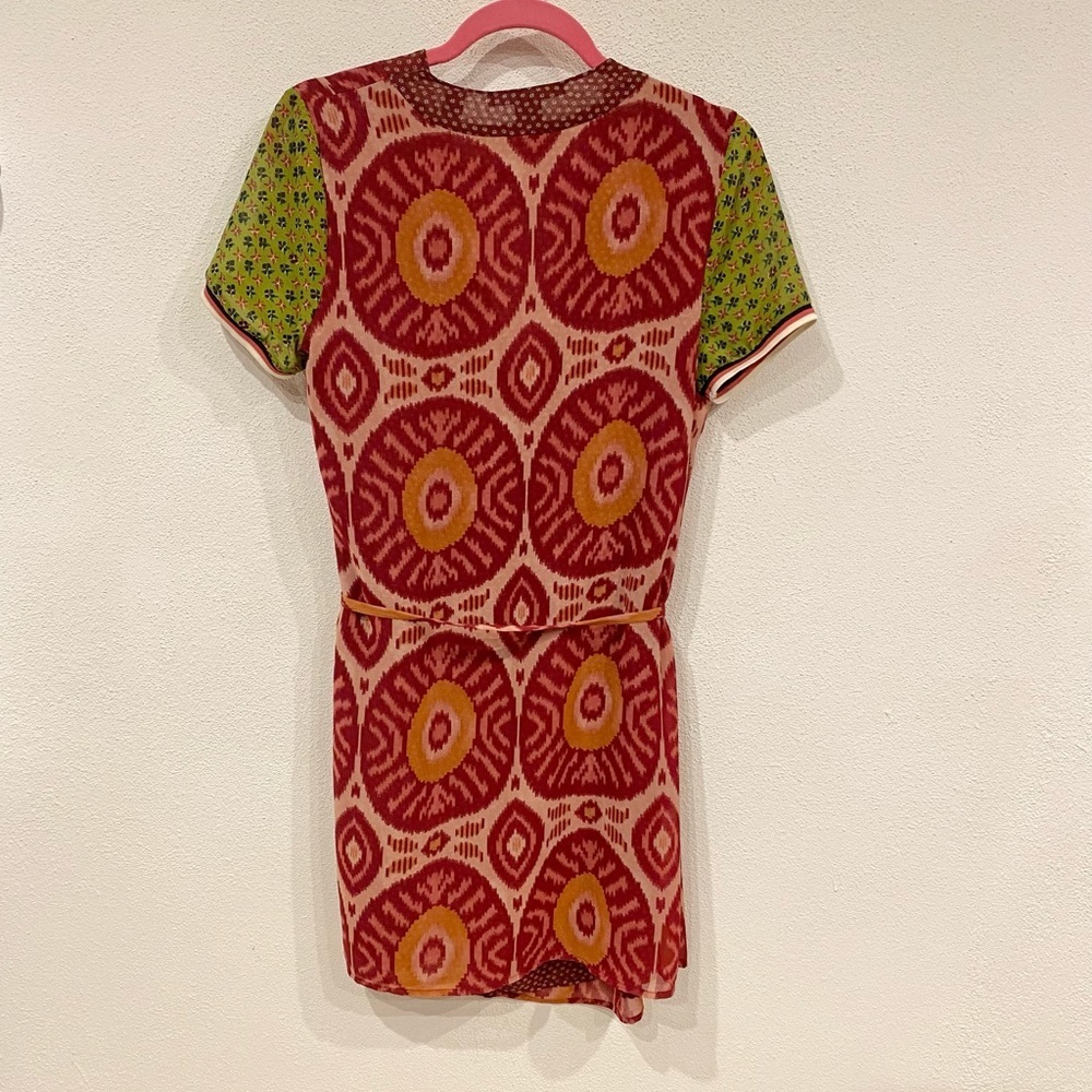 Scotch & Soda Multicolor Ikat Wrap Mini Dress - Red, Green, Yellow - Picture 4 of 4